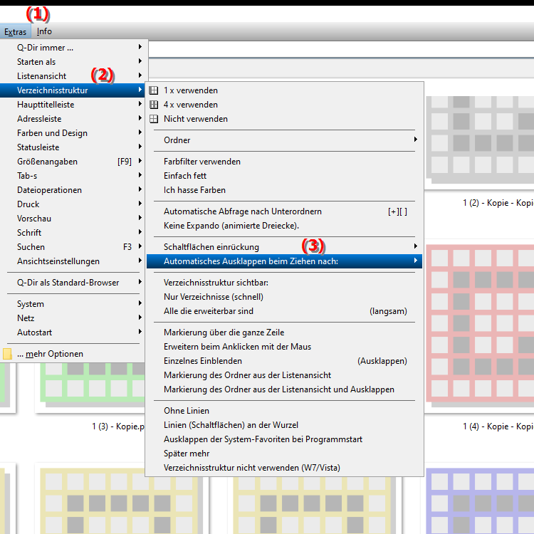 Wie aktiviere ich das automatische Ausklappen von Verzeichnissen beim Ziehen von Dateien
